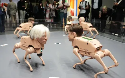 Câini roboți cu capete umane fac senzație la târgul de artă din Miami