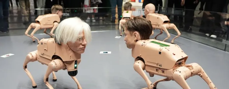 Câini roboți cu capete umane fac senzație la târgul de artă din Miami