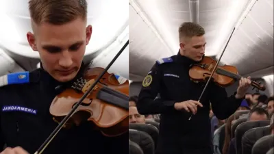 Jandarm român cântă imnul României la 10.000 metri altitudine