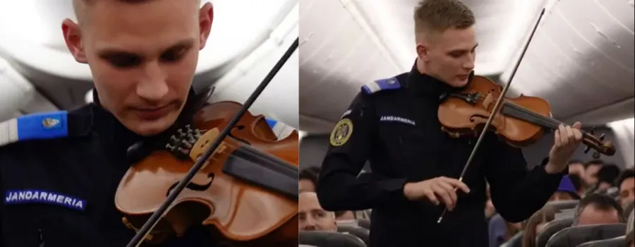 Jandarm român cântă imnul României la 10.000 metri altitudine